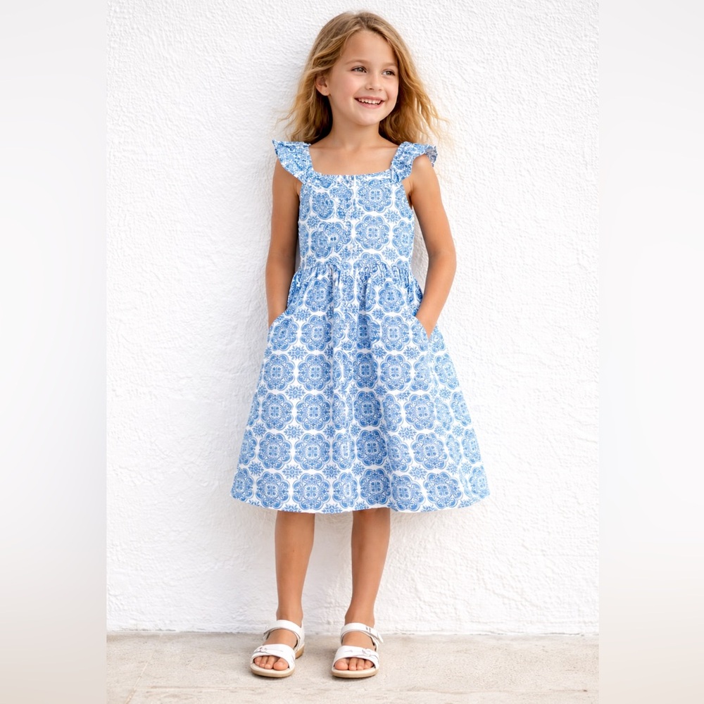 Like New Paisley Lane Cotton Blue Medallion Cotton Sundress, 6, MSRP $48